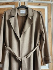 George Beige Velour Belted Trench Coat with Epaulettes, Women's Size 16 Long