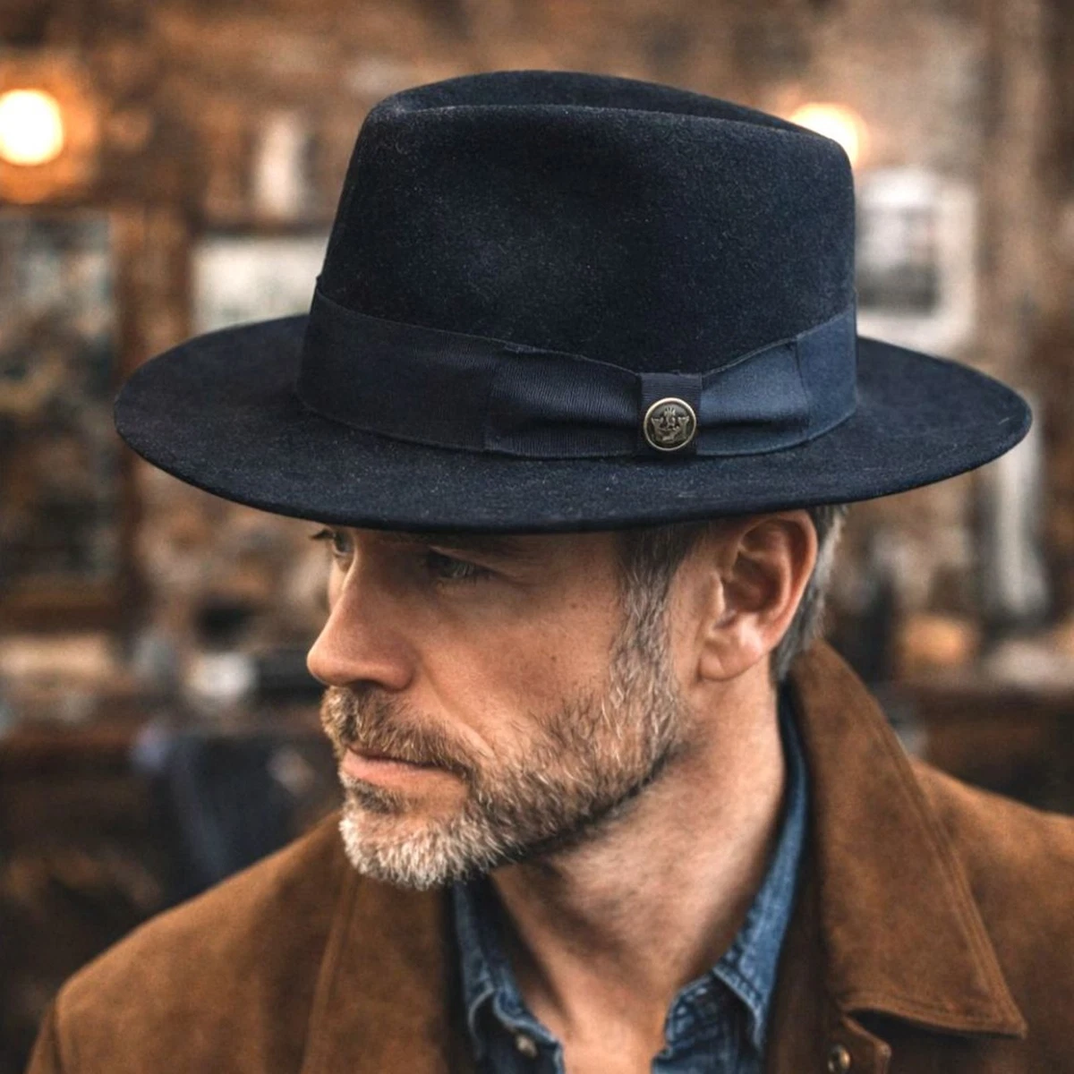 vintage goorin bros black felt fedora hat wide brim size large Goorin Dean the Butcher Fedora, Wool, Unisex – Goorin Bros main image 3