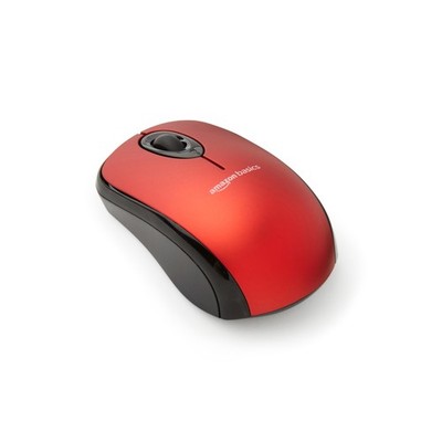 Amazon Basics 2.4 GHz Optical Wireless Mouse for Laptop and Computer, USB Red