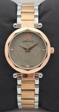 Working Versace 'Quartz' Gray Dial  Women's Wristwatch Rose Gold Silver Band