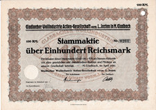 Lot 10x Gladbacher Wollindustrie AG vorm L. Josten Mönchengladbach 1h Aktie 1930