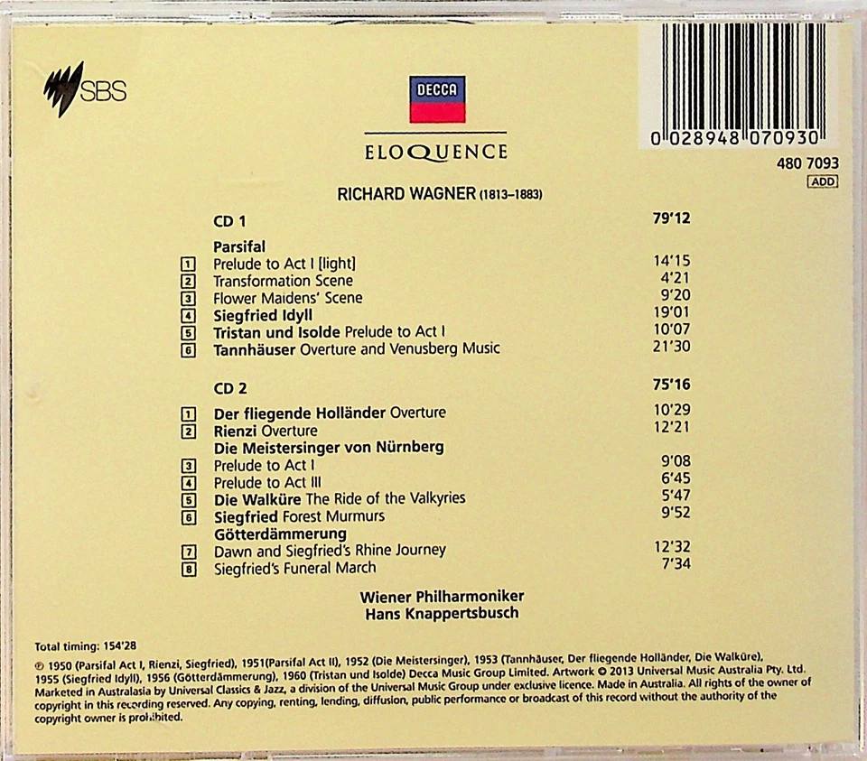 Hans Knappertsbusch Conducts Wagner 2-CD-Wiener Philharmoniker (Decca Eloquence) - Image 3 of 3
