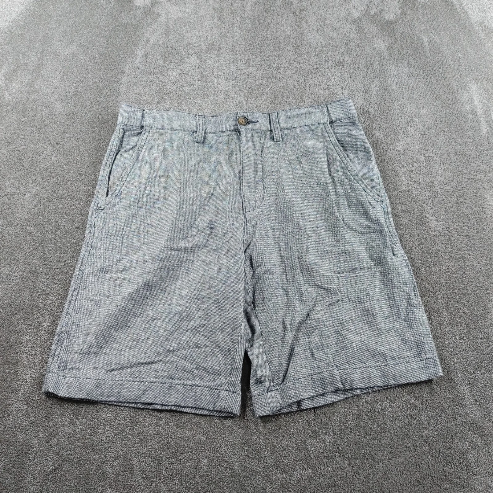 Maine New England Shorts Mens W32 Grey Blue Linen Blend Coastal Nautical Summer