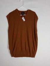 NWT Jos A Bank Vest Mens XL Tan V Neck Pullover Preppy Knit Pima Cotton