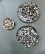Lot of 3 Vintage CLEAR GLASS Flower Frogs - Round and Lilypad 4.5   3.75   2"