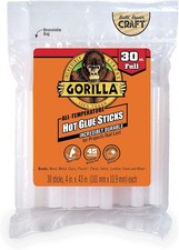 Gorilla Hot Glue Sticks, Full Size, 4" Long x .43" Dia, 30 Count, Clear, 1EA