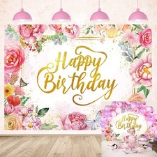 Flowers Happy Birthday Backdrop Spring Pink Watercolor Floral Photography Backgr