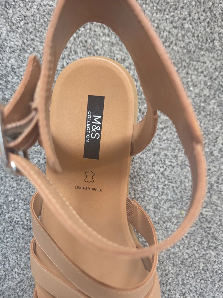M&S Tan Leather Ankle Strap Flatform Sandals, Gladiator Sandals, Size 7, New - Image 3 of 4