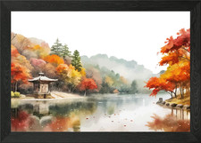 Autumnal Lake Scene Framed Wall Art Poster Canvas Print Picture
