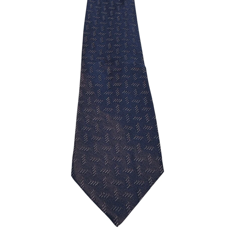 Romeo Gigli 男式领带蓝色银色丝绸混纺抽象缝制编织正式 — 第 2/4 张图片