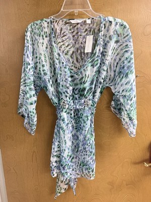 NEW YORK & COMPANY Leopard Cheetah Sheer Elegance Top Shirt Blouse Sz S