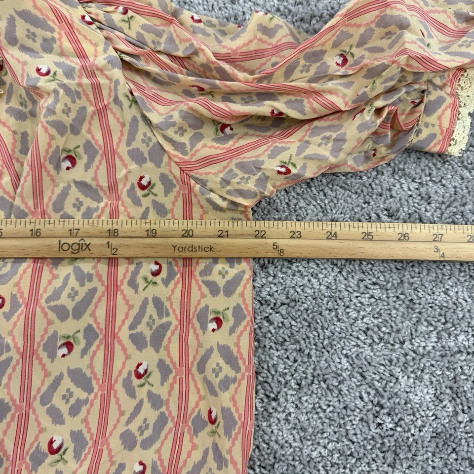 Top de seda Oscar De La Renta de colección para mujer 14 Cottagecore ribete de encaje campesino romántico Foto 4 de 4