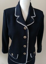 St John MARIE GRAY Santana Crop Jacket w Sleeves Black White Trim sz 2