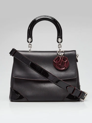 Petit sac à rabat Christian Dior en cuir de veau noir/cuir breveté Be Dior
