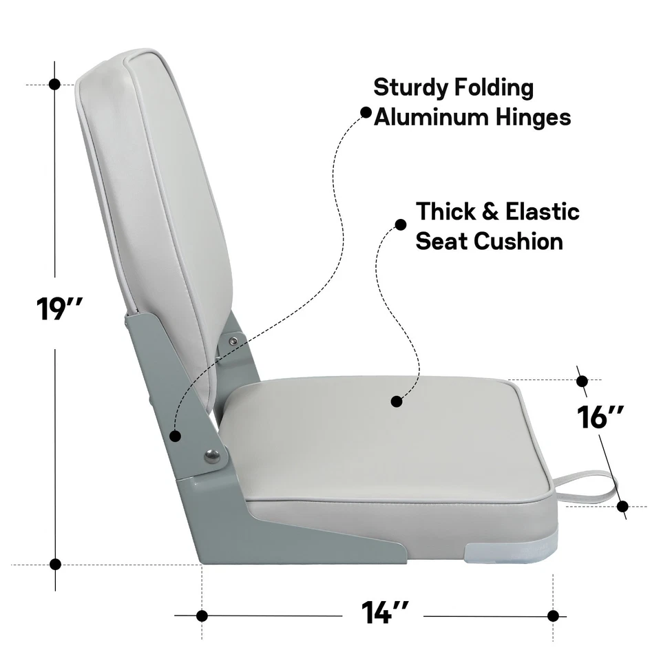 ERGOSEAT Low Back Boat Seat Fold-Down Fishing Boat Seat, 1 Pack, Light Gray - Image 4 of 4