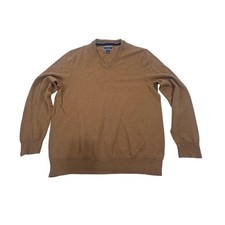 Club Room Men's V Neck Sweater Camel Brown Merino Wool Blend Size L