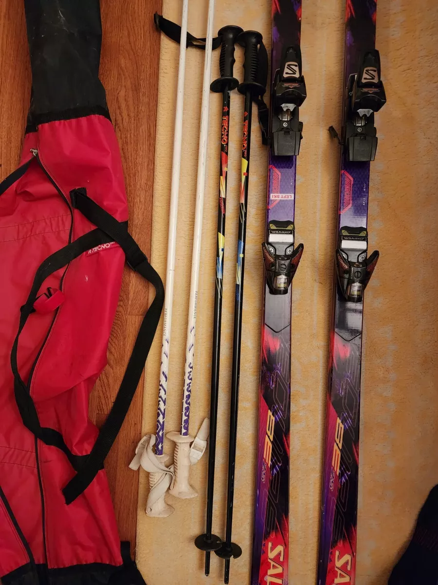 SALOMON EQUIPE 8100 SKIS 194cm 797 Composite Bindings, 2 sets of POLES & Bag!