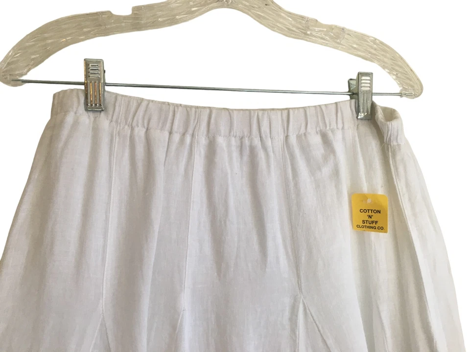 Russ Berens Skirt Medium Womens Size White Linen Stretch Lagenlook Lace Trim NEW - Image 3 of 4
