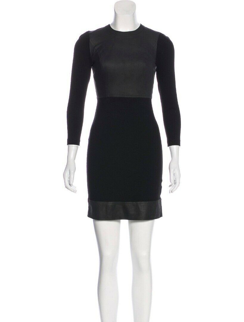 Robert Rodriguez NWT Black Leather Panel Long Sleeve High Neck Dress 4 $430