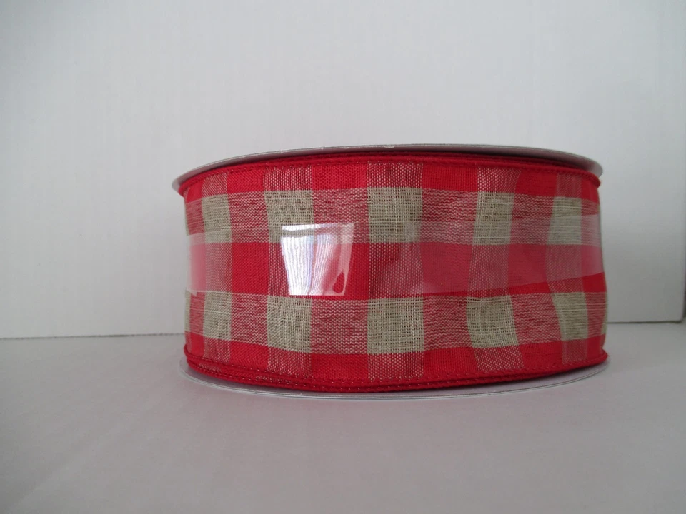 "Cinta con cable Buffalo a cuadros roja y tostada de 2,5"" de ancho X 75 pies (25 yardas)" Foto 3 de 4