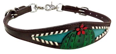 Showman Cactus/3D Flower w/ Teal Inlay Leather Wither Strap