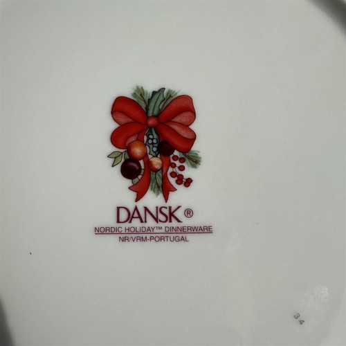 Dansk Dinner Plates Set of 2 Nordic Holiday Fruit Tree Red Ribbon Holly - Picture 6 of 6