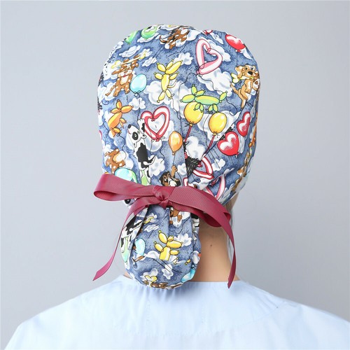 Women's Men Doctor/Nurse Printed Surgical Scrub Hat/Cap Button & Ponytail Pouch - Picture 89 of 128