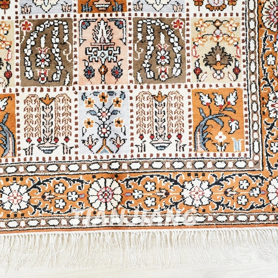 3x5ft Floral Handmade Silk Carpet Garden Scenes Hand knotted Area Rug WY203C - Image 4 of 4