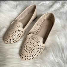 Topshop Misty Perforated Flats Shoes Size 7 Womens Cream Beige