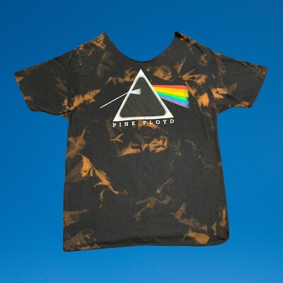 Pink Floyd Bleach Dyed Raw Hem Women's Black T-Shirt Size M