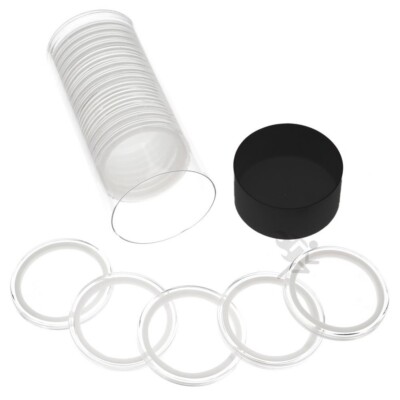OnFireGuy Black Cap Tube & 20pcs 40mm White Ring 1oz Silver Eagle Coin Holders