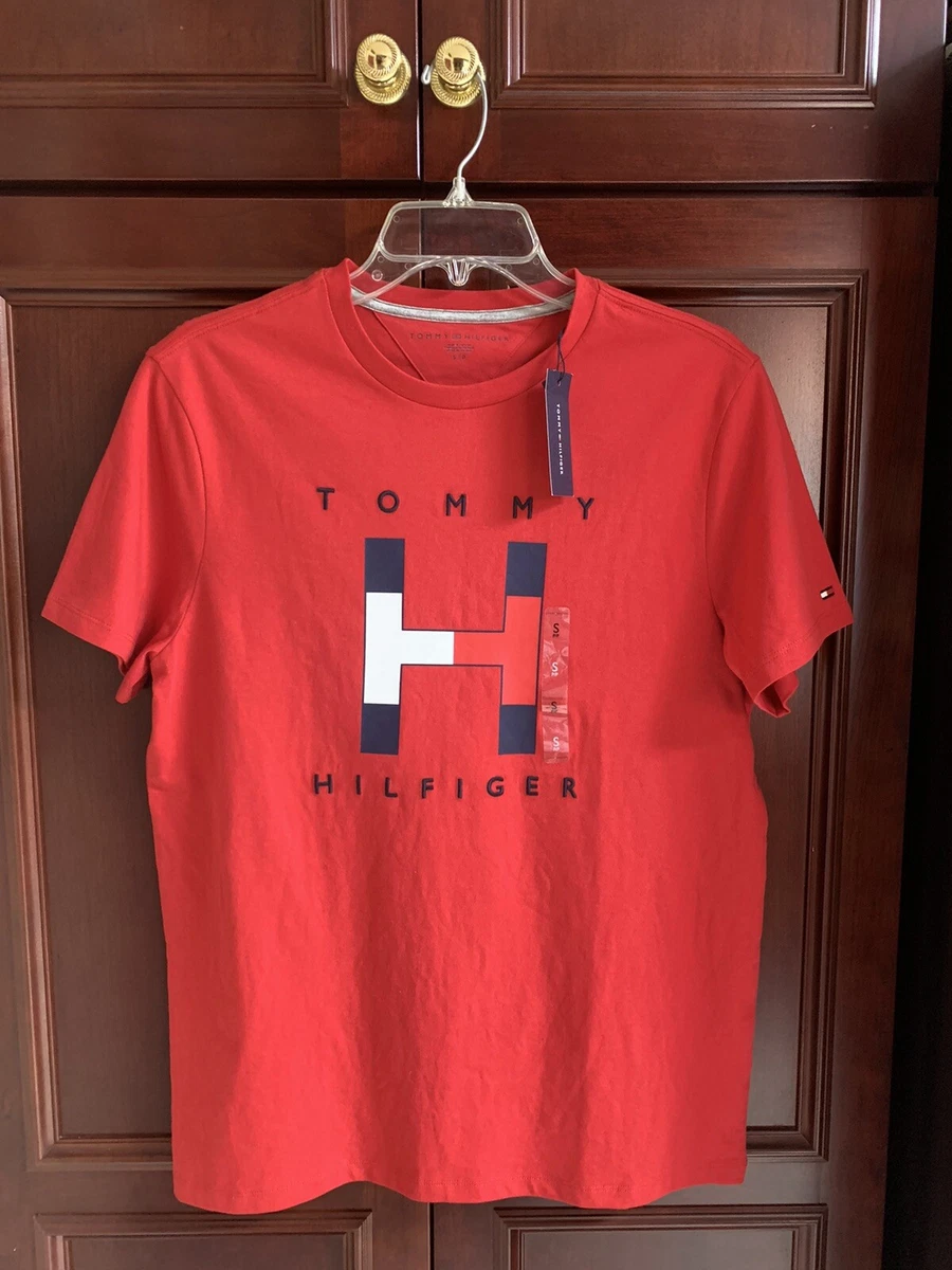 Tommy Hilfiger Men s H Logo Short Sleeve Crew Neck Cotton T Shirt Red S
