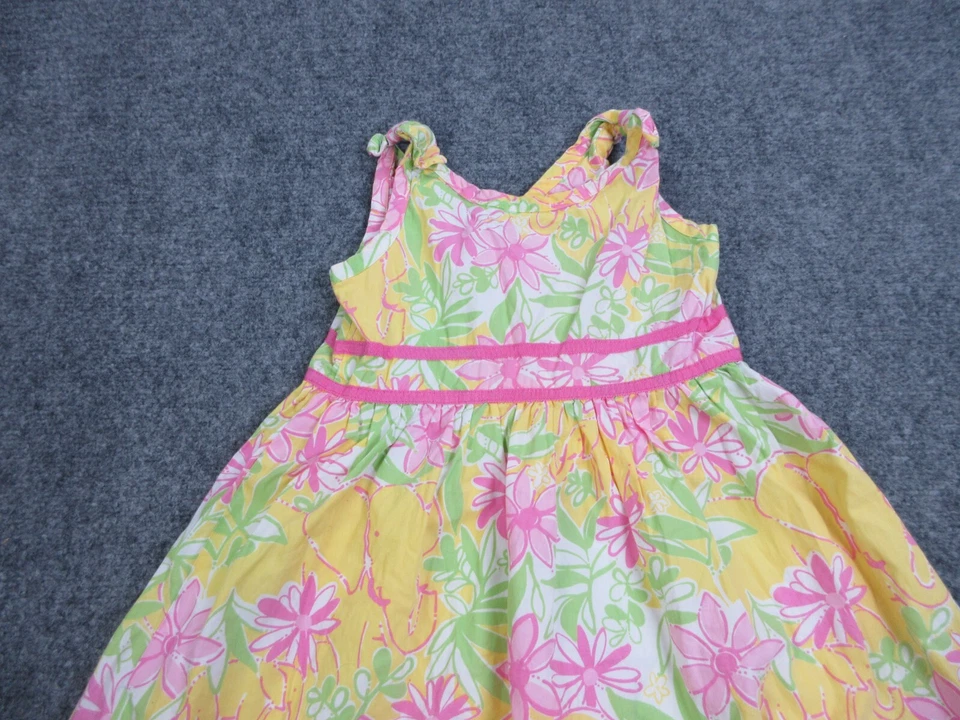 Vestido Lilly Pulitzer Niñas 6X Amarillo Floral Forrado Informal Preppy Foto 3 de 4