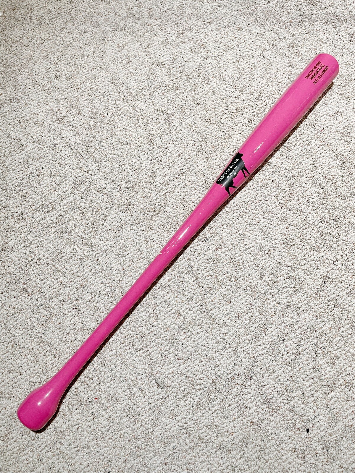 Maple Wood Baseball Bat 34.5in. Hockey Puck Knob. Full Pink / Black