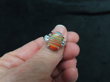 New Stock Silver Tone Art Glass Ring European Tag Size 8 1/2 NN