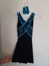 Ice Figure Skating Competition Girls' Dress Blue Black Stars Spandex