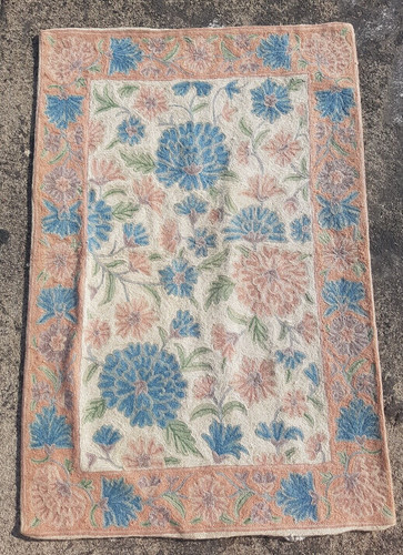 Vintage Hand Woven Traditional Kashmiri Floral Multicolor Kilim Rug 89x59 cm