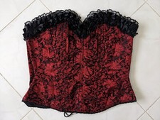 Cadolle Paris Cr ation Red Black Floral with Ruffle Edge Bustier Corset Size L