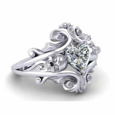 Elegant 925 Sterling Silver White Topaz Charms Wedding Engagement Ring Size 8