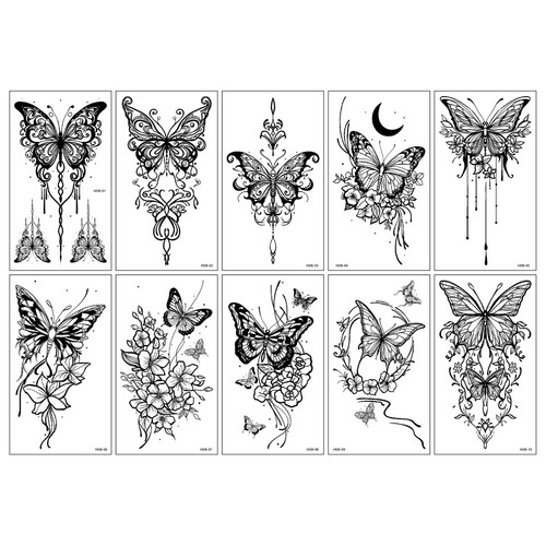 10Pcs Black Butterfly Lace Temporary Waterproof Fake Body Arm Sexy Tattoos HD - Picture 8 of 10