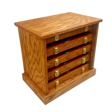 Oak Wood Cabinet Holds (5) 18 x 12 x 2" Oak Display Cases Handcrafted in USA