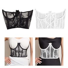Lace Corset Belt Girdle for Women Decorative Adjustable Tie Back Corset Open Cup
