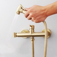 Brushed Gold Brass Handheld Bidet Shower Sprayer with Round Mixer Valve Set