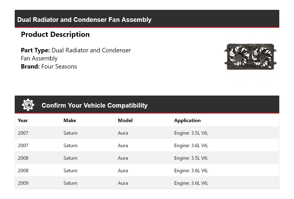 Conjunto de ventilador condensador y radiador doble Saturn Aura 2007-2009 4 estaciones Foto 2 de 4