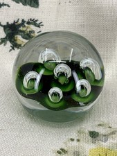 VINTAGE green and clear large bubbles glass paperweight