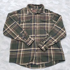 Orvis Shirt Mens Medium Green Flannel Paid Pockets Long Sleeve Button-Up