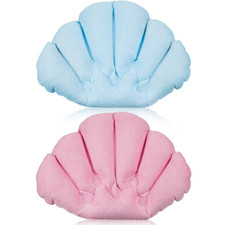 2 Pcs Shell Shape Inflatable Bath Pillow with Suction Cups