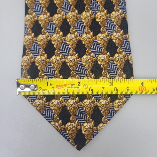 Ermenegildo Zegna Tie Black Bronze Diamond Floral 100% Silk Made in Italy - Picture 10 of 11