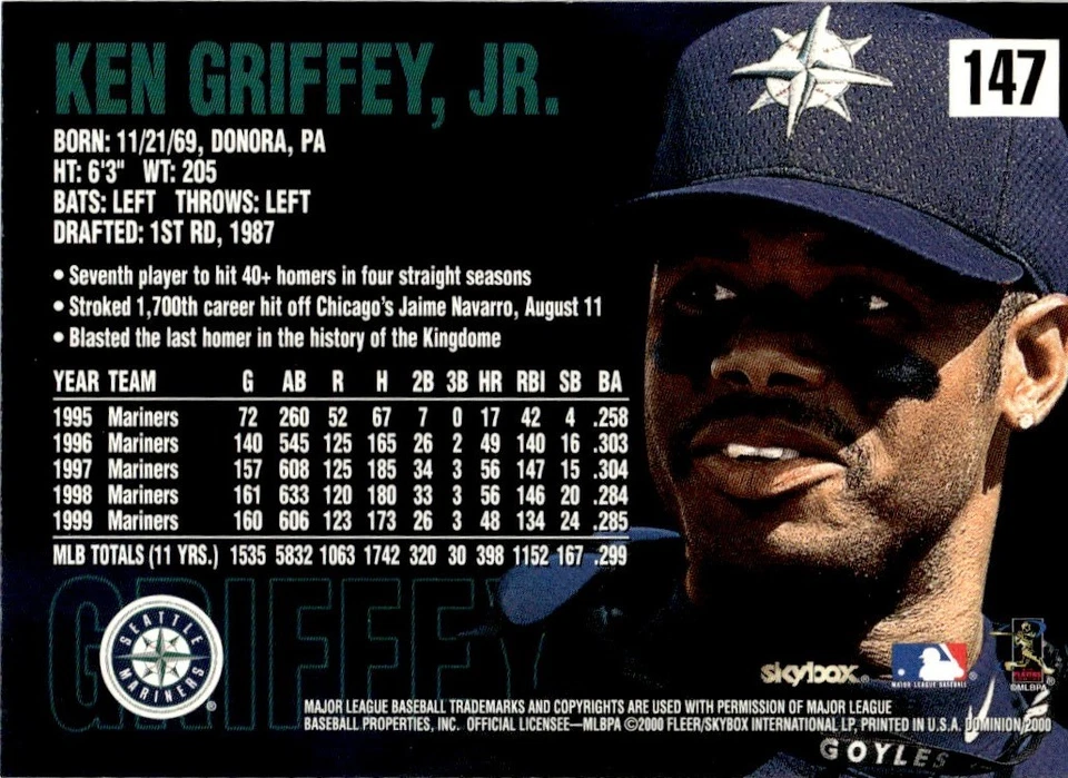 2000 SkyBox Dominion Ken Griffey Jr. Seattle Mariners #147 - Image 2 of 2