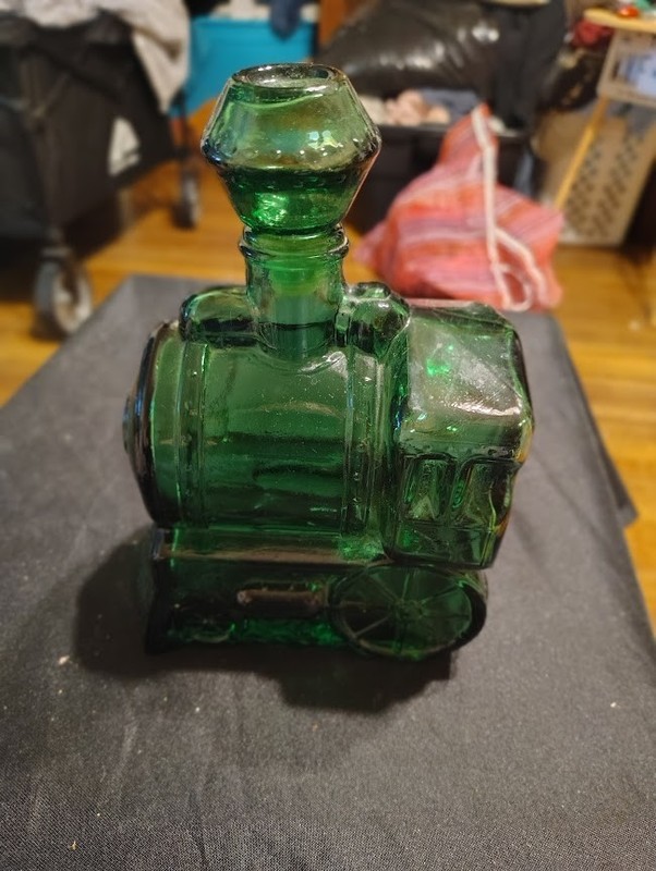 Vintage Green Glass Brevettato train Decanter Italy 1961